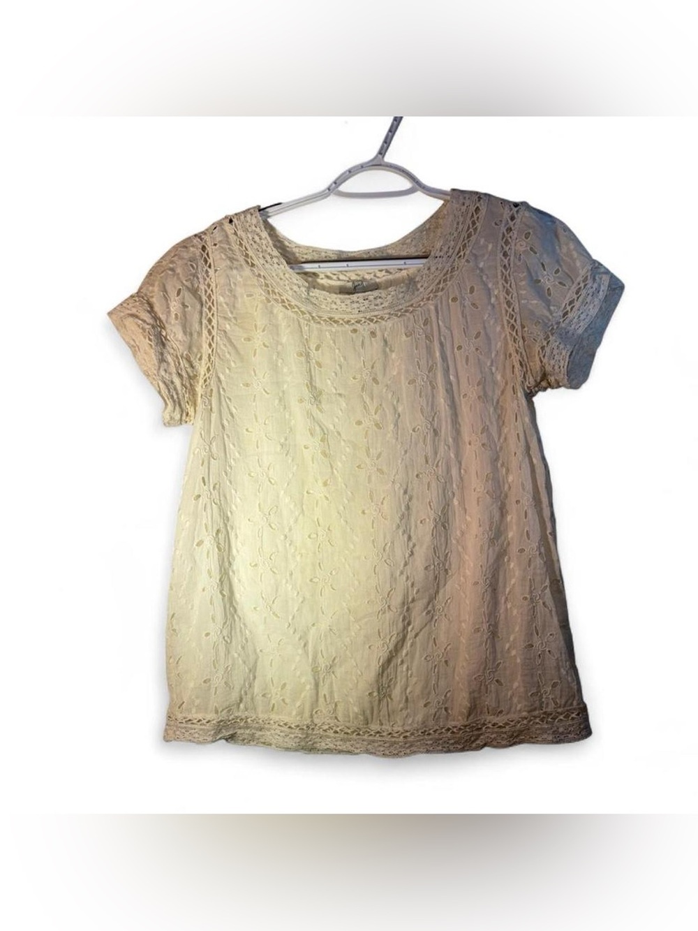 Joie Eyelet Lace Short Sleeve Blouse